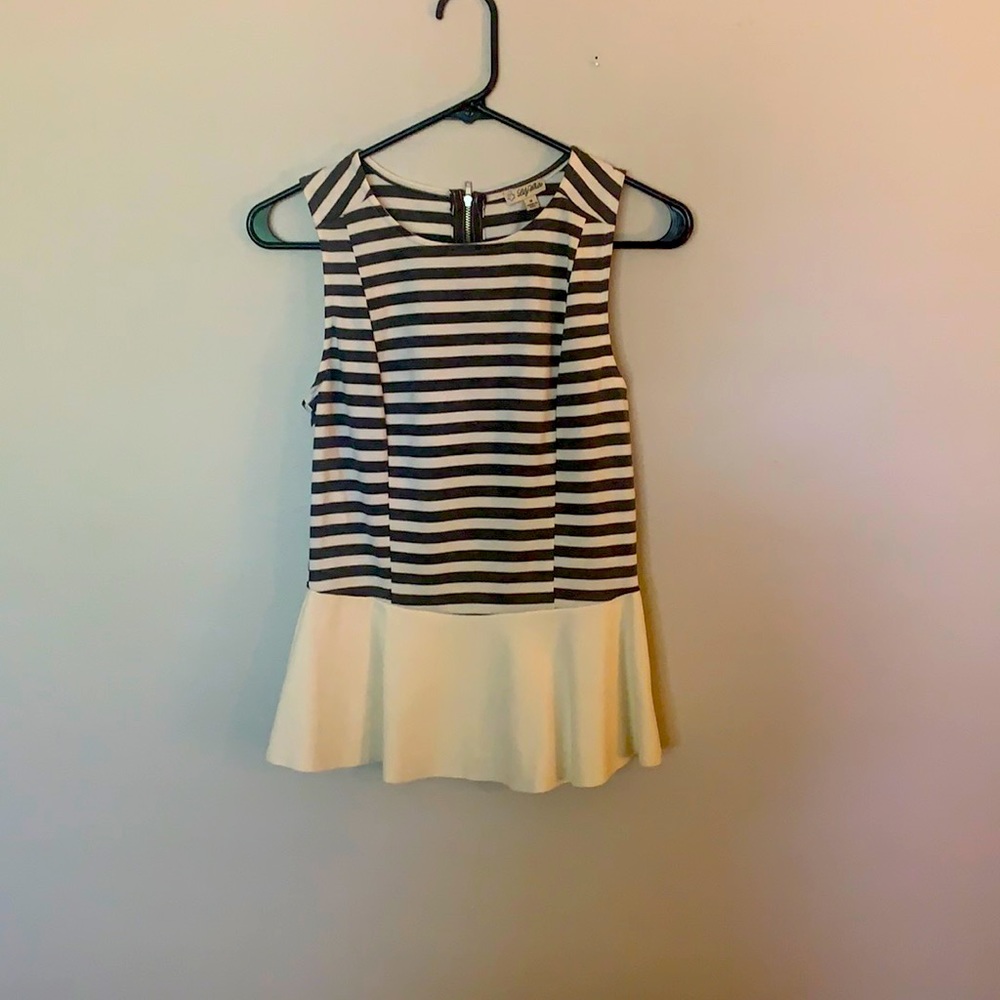 Lily White white and gray stripe peplum tank